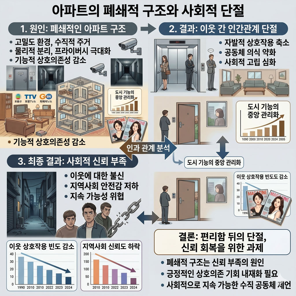 폐쇄적 아파트 구조, 인간관계 단절, 그리고 신뢰 부족: 도시 사회학적 분석